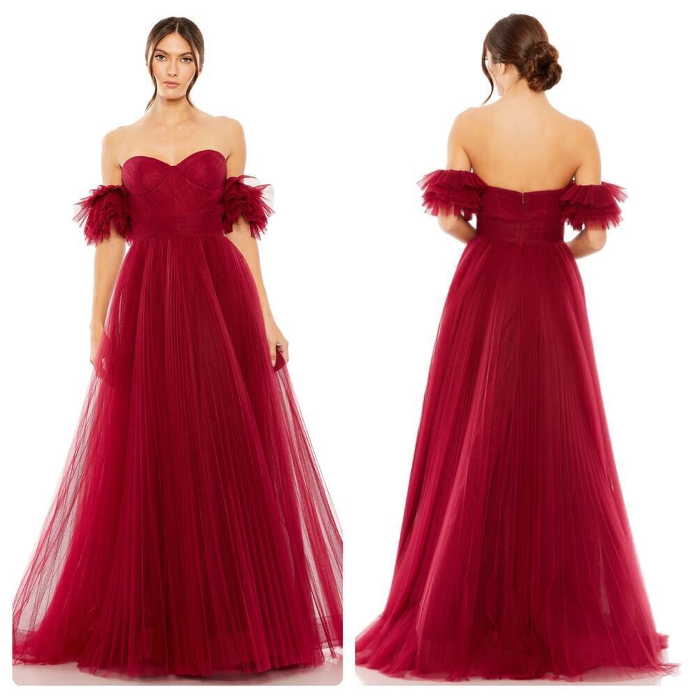 Mac Duggal 20517 Off the Shoulder Tulle A Line Gown Wine Red Size 2 NWT